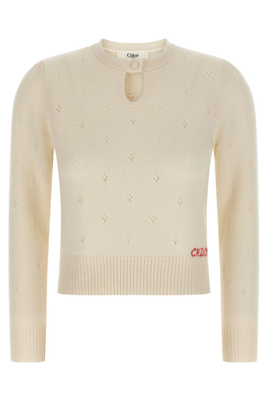 Светр з логотипом Jacquard Білий CHLOÉ CH25WMP08590107 Светр з логотипом Jacquard Білий CHLOÉ CH25WMP08590107