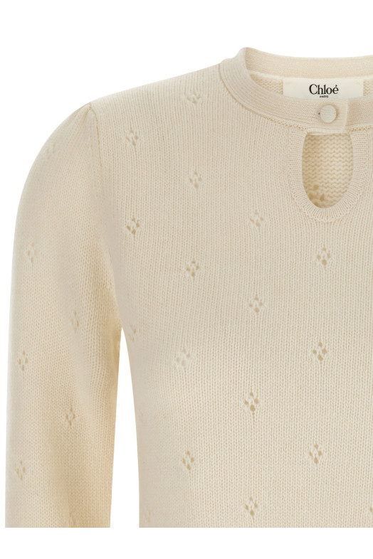 Светр з логотипом Jacquard Білий CHLOÉ CH25WMP08590107 Светр з логотипом Jacquard Білий CHLOÉ CH25WMP08590107