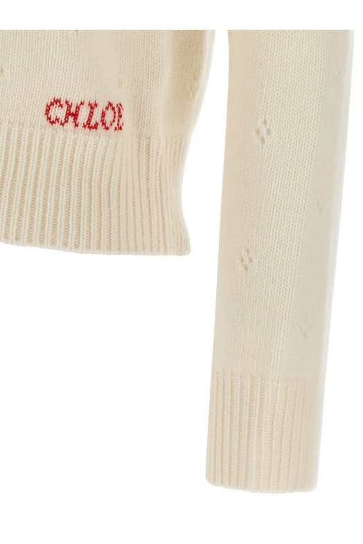 Светр з логотипом Jacquard Білий CHLOÉ CH25WMP08590107 Светр з логотипом Jacquard Білий CHLOÉ CH25WMP08590107