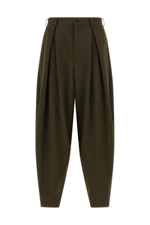 Шерстяные брюки с рисунком «елочка» Зеленые COMME DES GARÇONS HOMME PLUS PPP0311