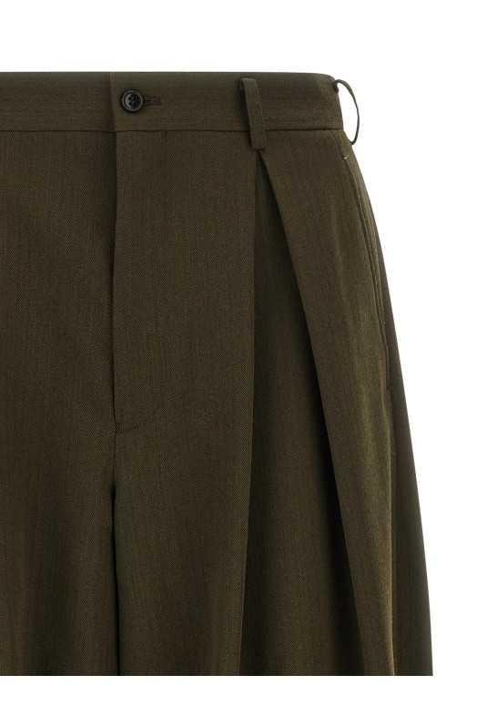 Шерстяные брюки с рисунком «елочка» Зеленые COMME DES GARÇONS HOMME PLUS PPP0311