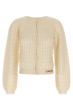 Жаккардовий кардиган з логотипом White CHLOÉ CH25WMP07590107 Жаккардовий кардиган з логотипом White CHLOÉ CH25WMP07590107