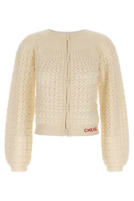 Жаккардовий кардиган з логотипом White CHLOÉ CH25WMP07590107 Жаккардовий кардиган з логотипом White CHLOÉ CH25WMP07590107