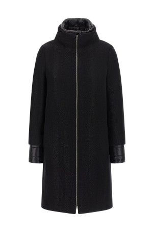 Lamé thread and wool coat Black