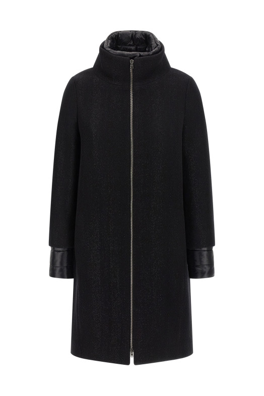 Lamé thread and wool coat Black Lamé thread and wool coat Black