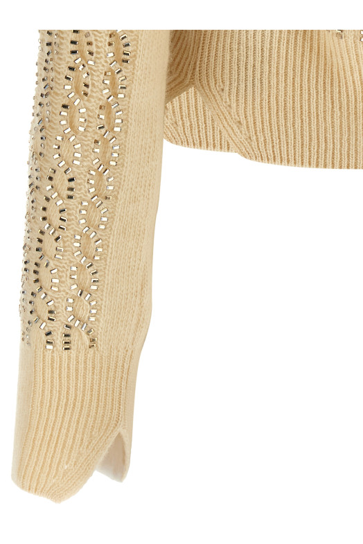 Светр з багетними вставками Бежевий ERMANNO SCERVINO D475M701CTBBW10110 Светр з багетними вставками Бежевий ERMANNO SCERVINO D475M701CTBBW10110