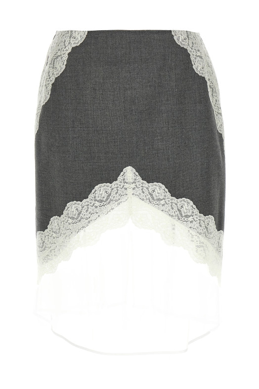 Юбка из шерсти с кружевом из органзы Серая JIL SANDER J03MA0257J41557030 Юбка из шерсти с кружевом из органзы Серая JIL SANDER J03MA0257J41557030