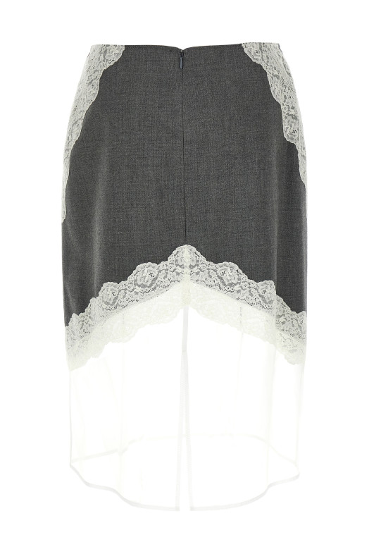 Юбка из шерсти с кружевом из органзы Серая JIL SANDER J03MA0257J41557030 Юбка из шерсти с кружевом из органзы Серая JIL SANDER J03MA0257J41557030