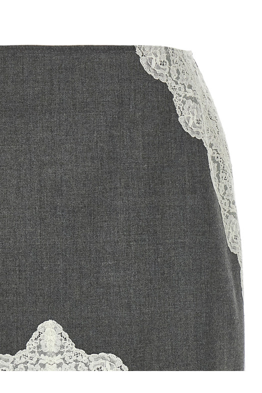 Юбка из шерсти с кружевом из органзы Серая JIL SANDER J03MA0257J41557030 Юбка из шерсти с кружевом из органзы Серая JIL SANDER J03MA0257J41557030