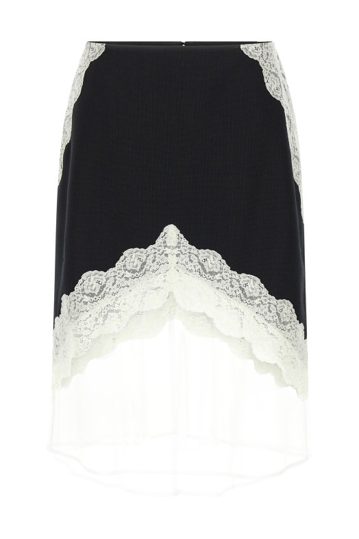 Юбка из шерсти с кружевом из органзы Черно-серая JIL SANDER J03MA0257J41557001