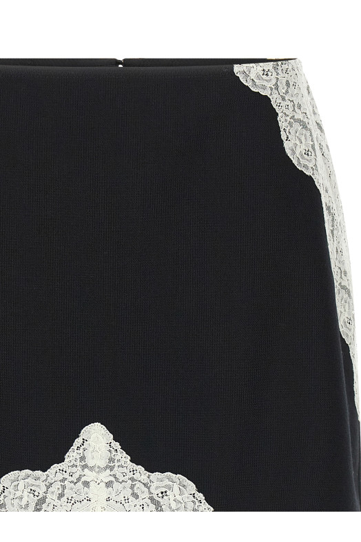 Юбка из шерсти с кружевом из органзы Черно-серая JIL SANDER J03MA0257J41557001