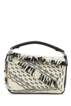 Двоколірна тканинна сумочка Puzzle Біла/Чорна LOEWE (A510S21XCJ)
