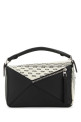 Двоколірна тканинна сумочка Puzzle Біла/Чорна LOEWE (A510S21XCJ)