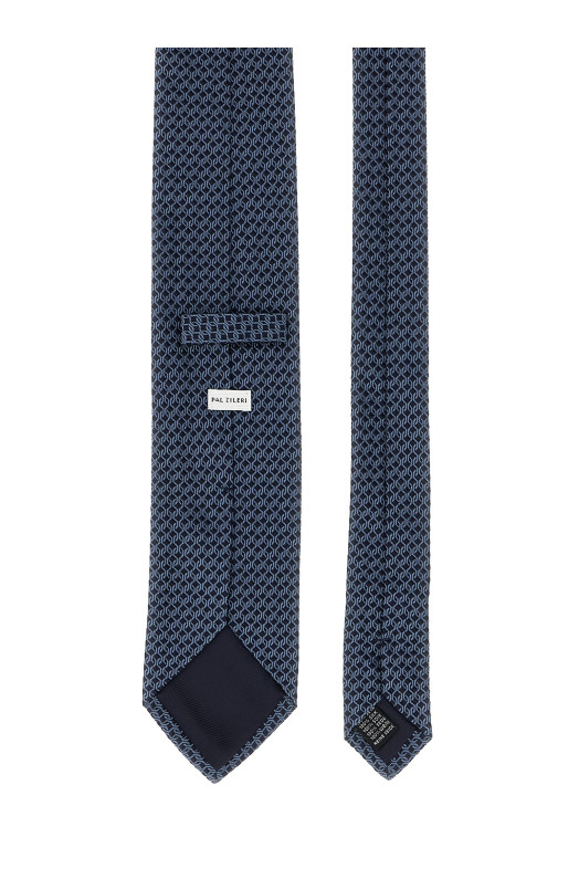 Patterned silk tie Blue
