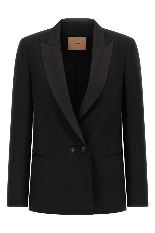 Satin lapel blazer Black