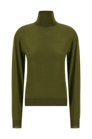 Шовковий кашеміровий светр з високим коміром Зелений SAINT LAURENT 840802YAPK23391