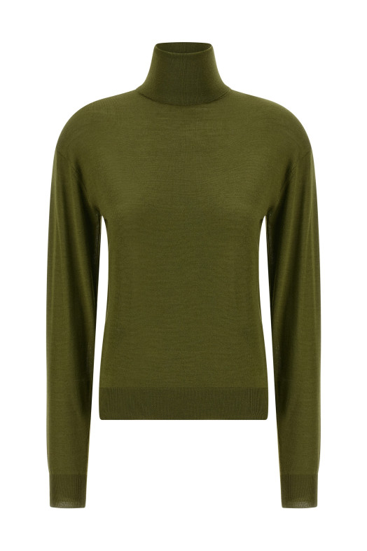 Шовковий кашеміровий светр з високим коміром Зелений SAINT LAURENT 840802YAPK23391