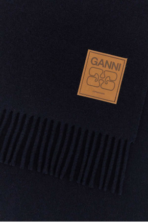 Шерстяной шарф GANNI цвета «полуночный синий» (A6931) Шерстяной шарф GANNI цвета «полуночный синий» (A6931)