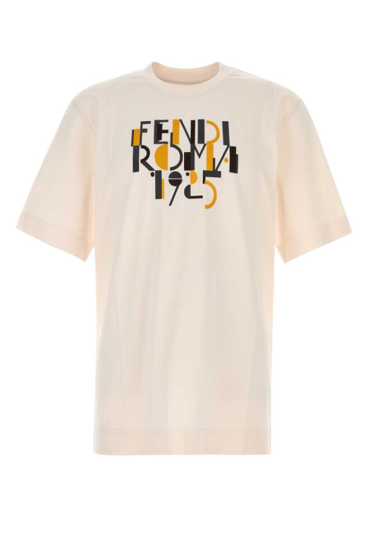 Хлопковая футболка цвета слоновой кости FENDI (FY0936AVOH) Хлопковая футболка цвета слоновой кости FENDI (FY0936AVOH)