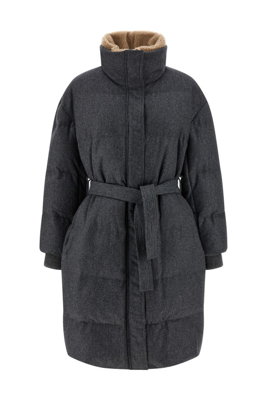 Shearling neck down jacket Gray