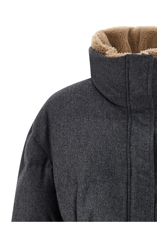 Shearling neck down jacket Gray