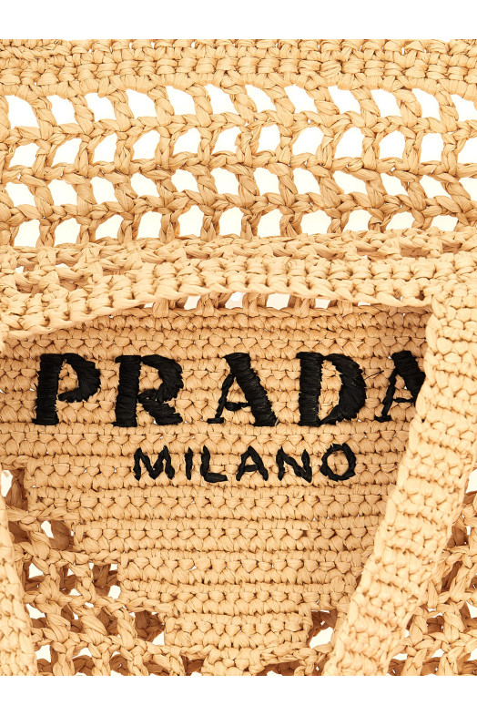 Сумка для покупок из тканого материала с логотипом Бежевая PRADA 1BG393VOOO2C2TF0018 Сумка для покупок из тканого материала с логотипом Бежевая PRADA 1BG393VOOO2C2TF0018