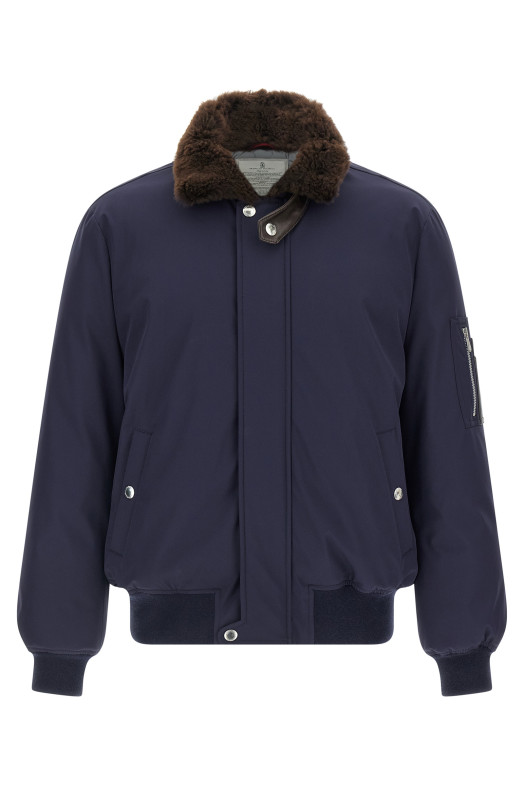 Водовідштовхувальна нейлонова куртка-бомбер Синя BRUNELLO CUCINELLI MV4061625CXM22