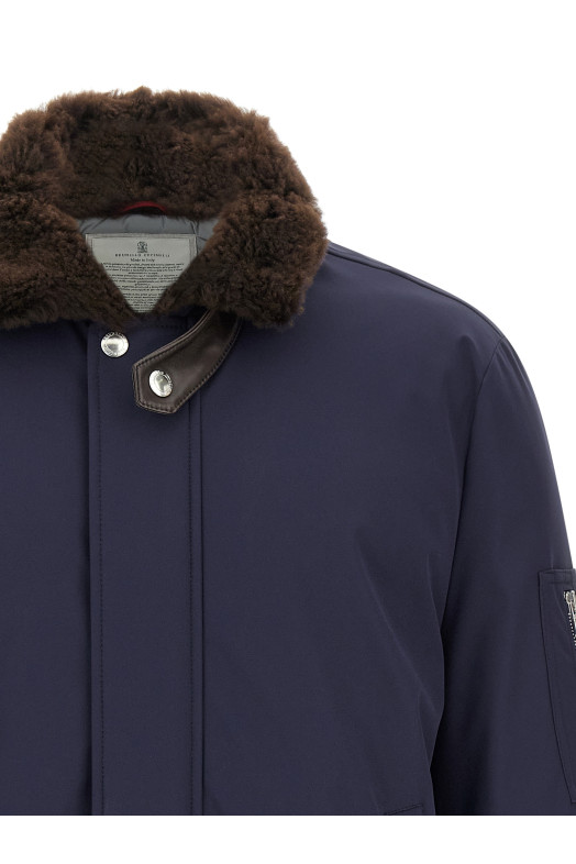 Водовідштовхувальна нейлонова куртка-бомбер Синя BRUNELLO CUCINELLI MV4061625CXM22