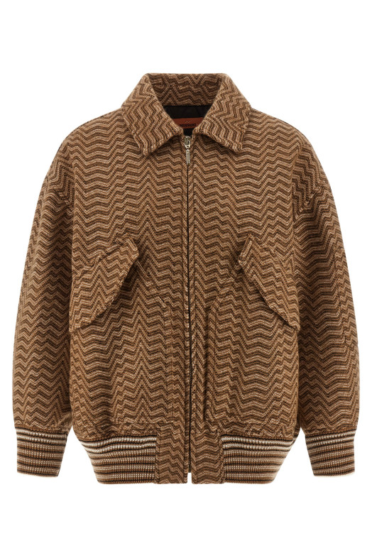 Chevron pattern bomber jacket Beige