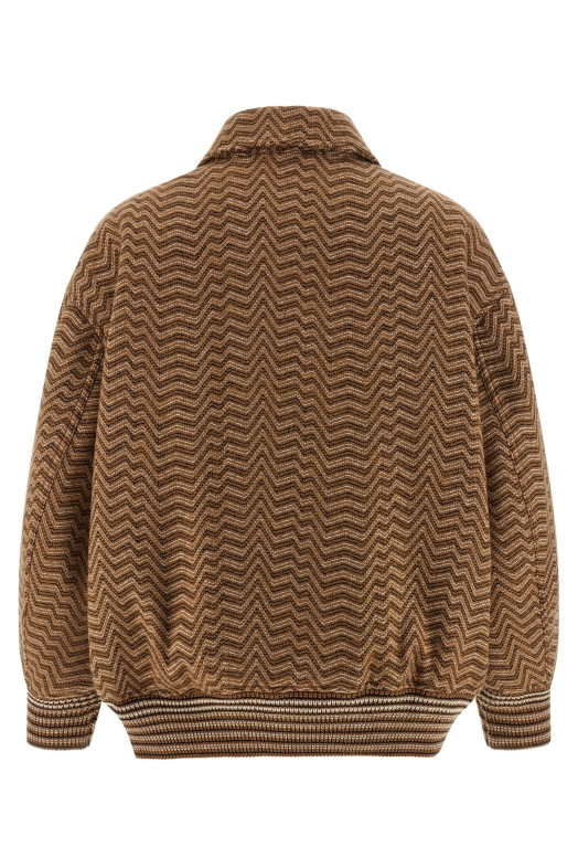 Chevron pattern bomber jacket Beige