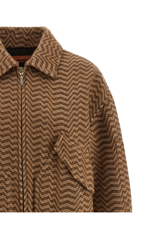 Chevron pattern bomber jacket Beige