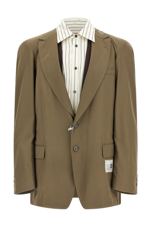 'Mix Layered Wool Gabardine' blazer Green