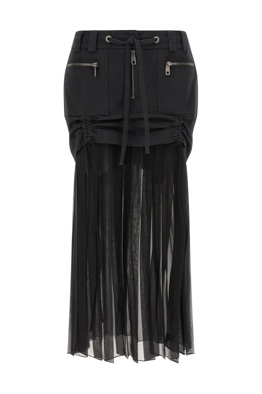 Twill and chiffon skirt Black