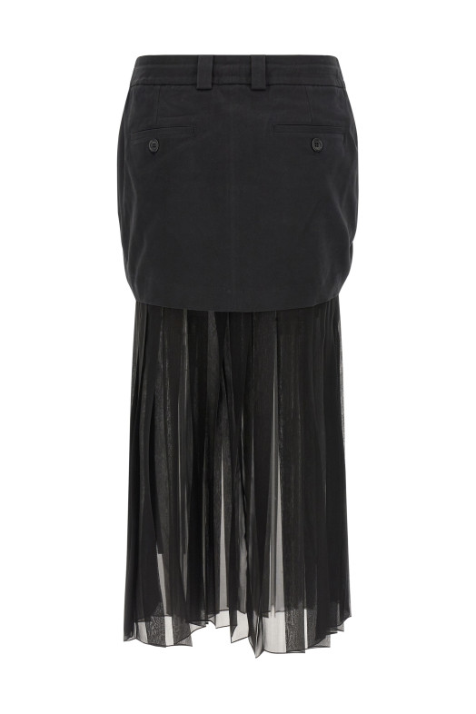 Twill and chiffon skirt Black