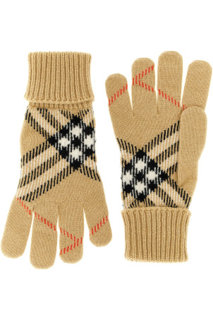 Check cashmere gloves Beige