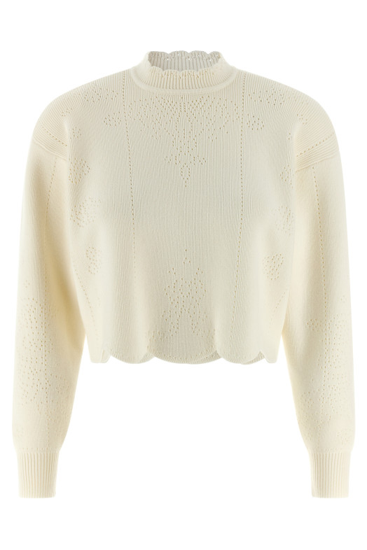 Scalloped hem sweater White