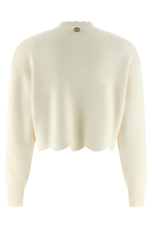 Scalloped hem sweater White