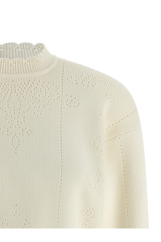 Scalloped hem sweater White