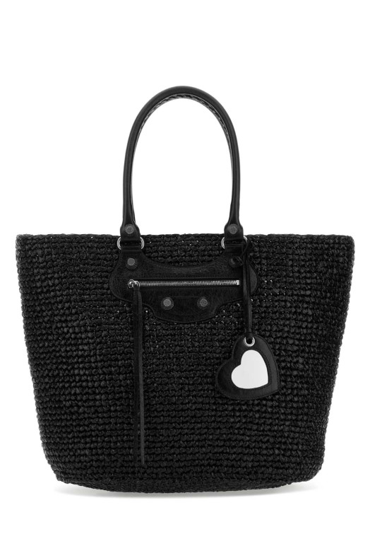 Black raffia large Le Cagole Panier shopping bag Black BALENCIAGA (7861892AA19)