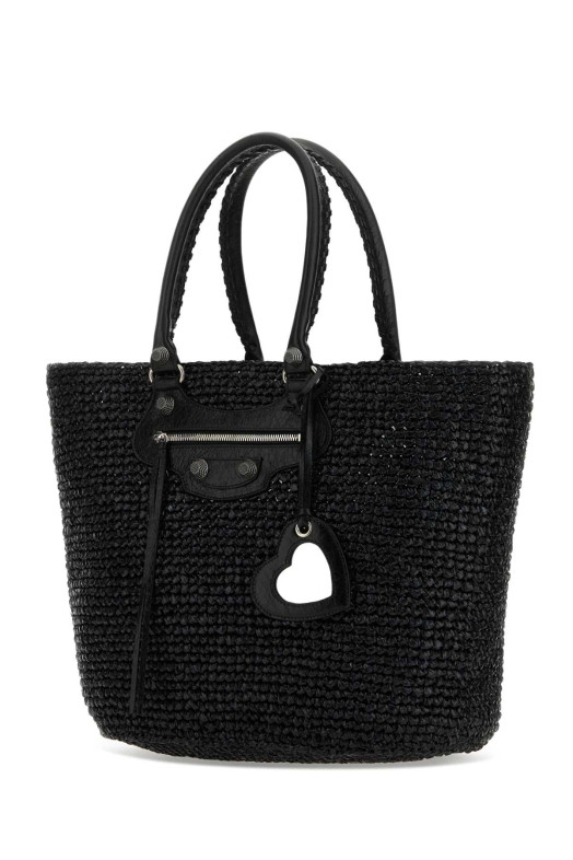 Black raffia large Le Cagole Panier shopping bag Black BALENCIAGA (7861892AA19)