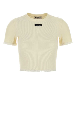 Кремова бавовняна футболка MIU MIU (MJN580SOOO17Z9)
