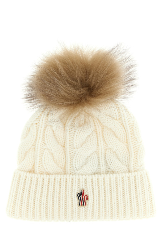 Pompon braided cap White Pompon braided cap White