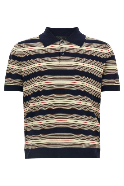 Смугаста бавовняна сорочка-поло, різнокольорова PRADA UMF064SOOO17O6F0008