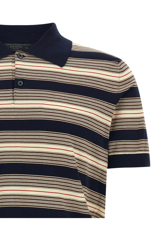 Смугаста бавовняна сорочка-поло, різнокольорова PRADA UMF064SOOO17O6F0008
