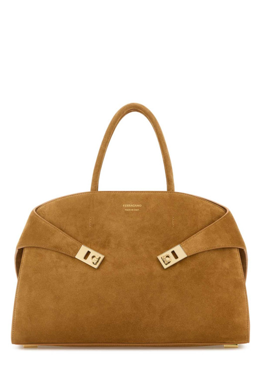 Camel suede large Hug handbag Beige SALVATORE FERRAGAMO (219915779242) Camel suede large Hug handbag Beige SALVATORE FERRAGAMO (219915779242)