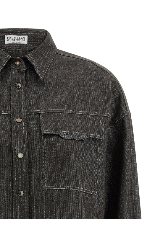 Lamé denim shirt Brown