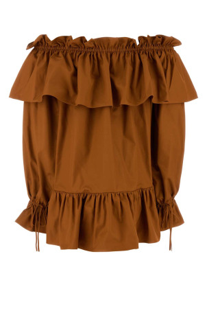 Мини-платье из карамельного твила SAINT LAURENT (820312Y3A99)