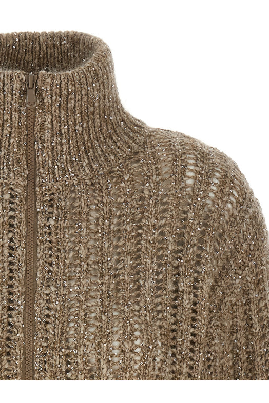 'Rustic Dazzling Net' cardigan Beige