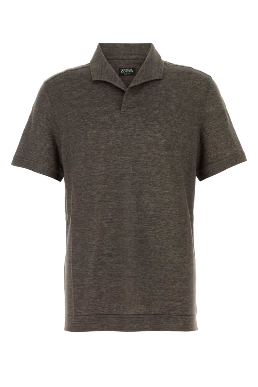 Коричневая льняная рубашка-поло ZEGNA (RUF352A9F743) Коричневая льняная рубашка-поло ZEGNA (RUF352A9F743)