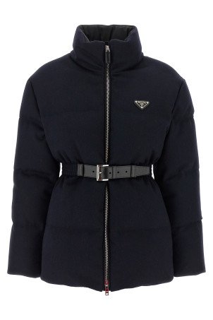 Belt wool down jacket Blue